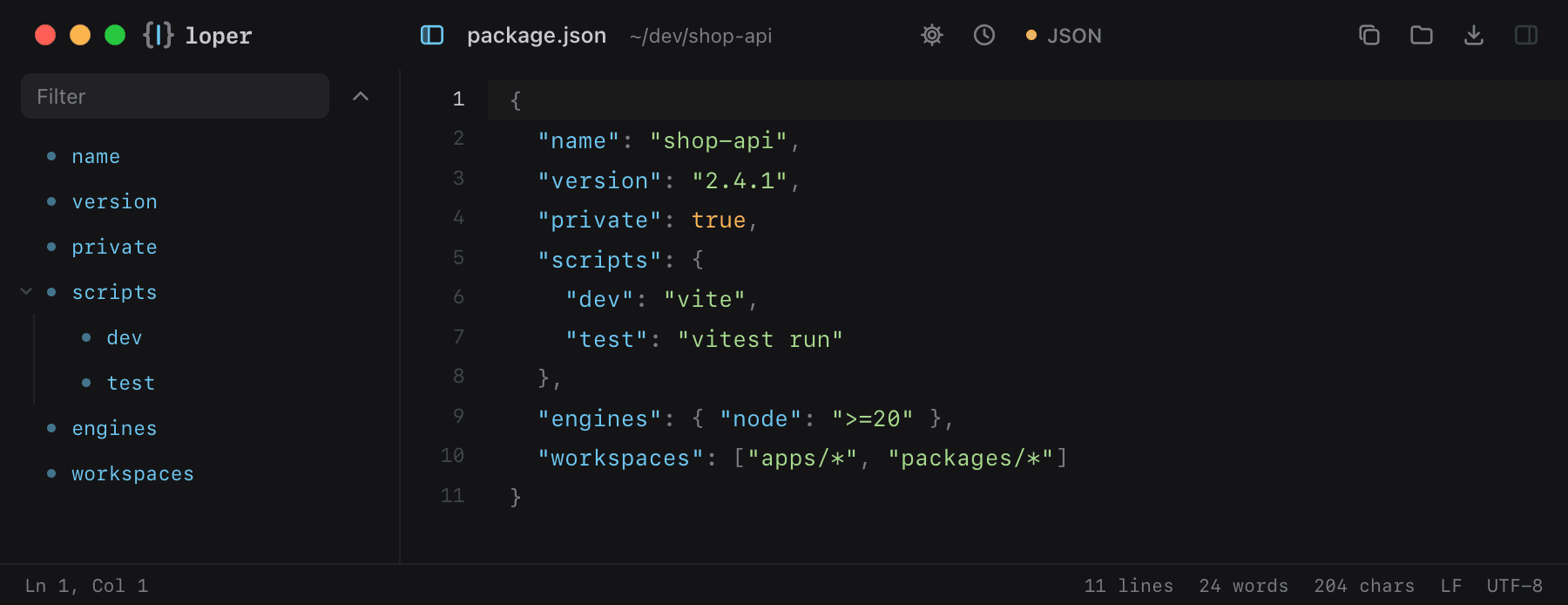 JSON, colored by keys, strings and numbers.