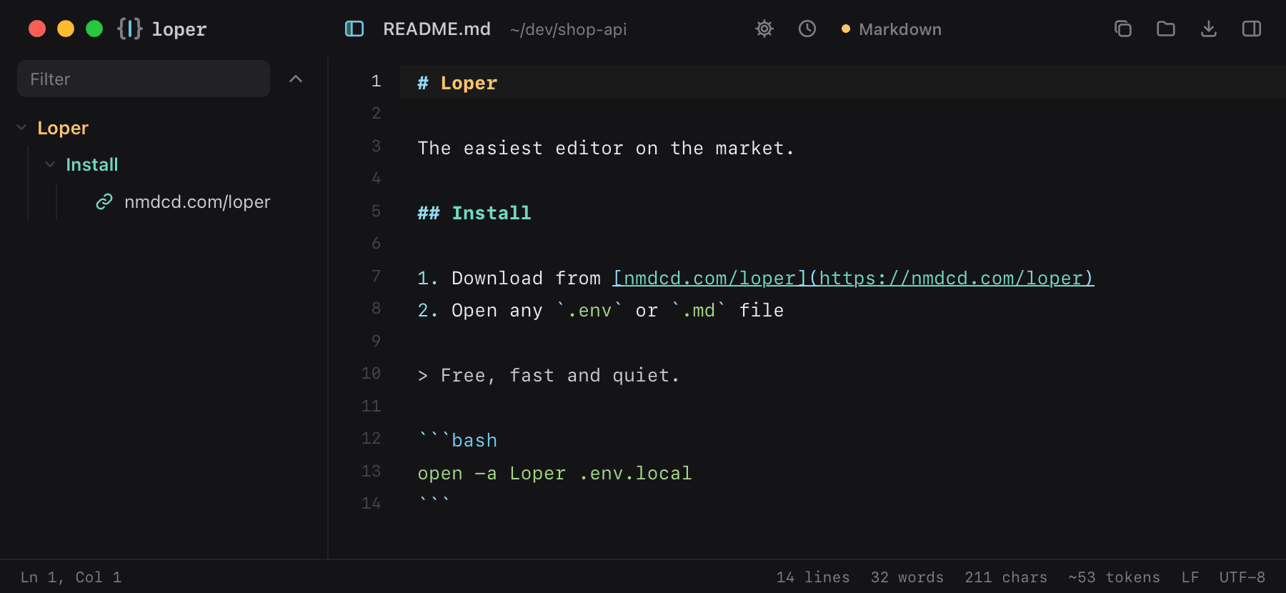 Loper editing Markdown